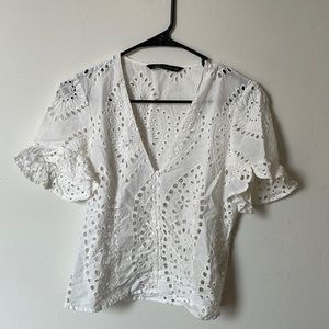 Zara white eyelet top